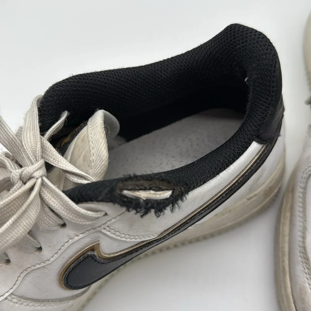NIKE Air Force 1 US Size 7 Y White, Black & Gold Sneakers